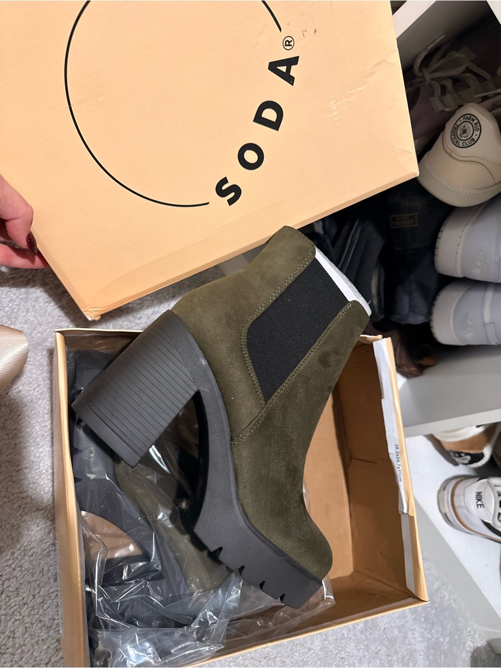 Soda Olive Green Suede Platform Ankle Bootie